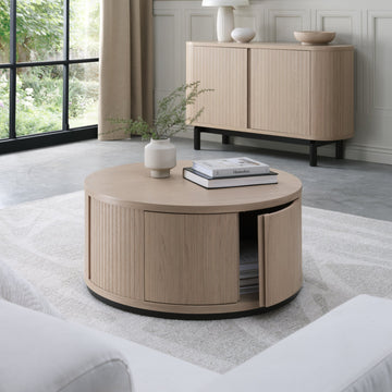 Bentley Designs Vega Scandi Oak & Peppercorn Round Coffee Table